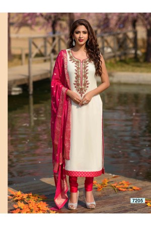 White And Pink Straight Cut Chudidar