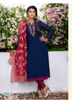 Traditional Blue & Pink Straight Cut Chudidar