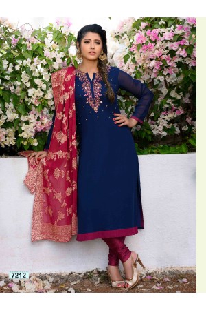 Traditional Blue & Pink Straight Cut Chudidar