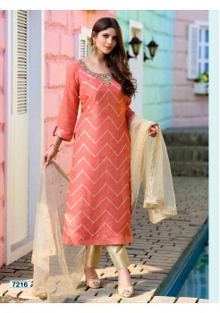 Peach Orange Straight Cut Pant Chudidar