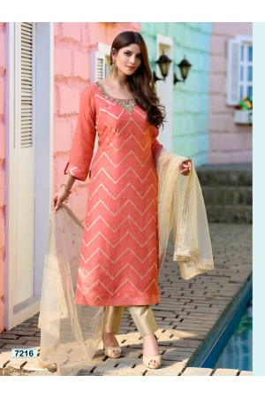 Peach Orange Straight Cut Pant Chudidar